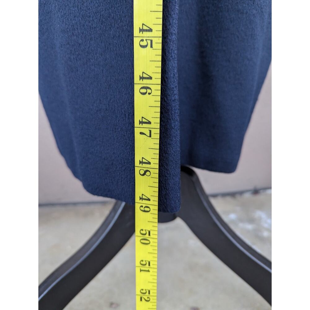 💜Perry Ellis 1980s Navy Wool Maxi Coat Faux Fur Collar - Picture 14 of 15